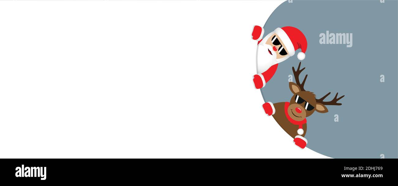 Rotes weihnachtsbanner mit niedlichen weihnachtsmann und Hirsch mit Vektorgrafik Sonnenbrille EPS10 Stock Vektor