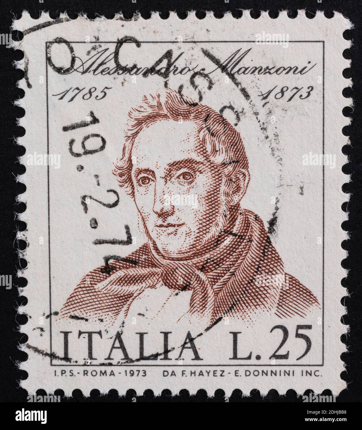 Udine, Italien. 10. Dezember 2020. Das Gedenken an Alessandro Manzoni auf einer italienischen Briefmarke Stockfoto