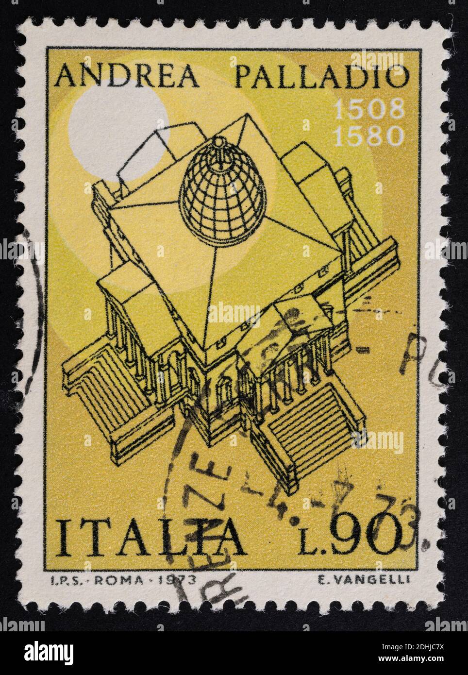 Udine, Italien. 10. Dezember 2020. Das Gedenken an Andrea Palladio auf einer italienischen Briefmarke Stockfoto
