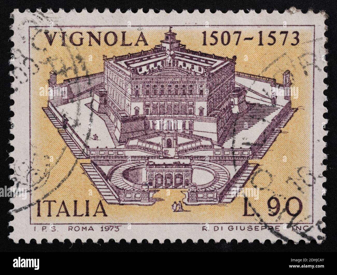 Udine, Italien. 10. Dezember 2020. Das Gedenken an Jacopo Barozzi da Vignola auf einer italienischen Briefmarke Stockfoto