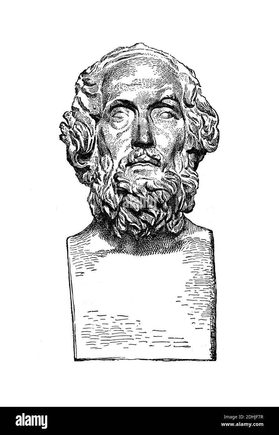 Originale Kunstwerke von Homer, der Dichter der Ilias und der Odyssee. In eine bildliche