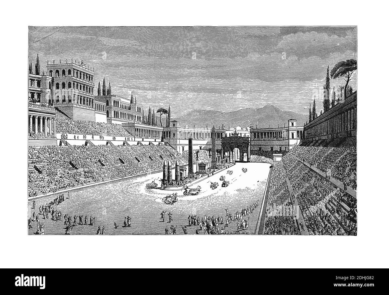 Originale Kunstwerke von Circus Maximus, einer alten römischen Streitwagenrennen Stadion und Masse Veranstaltungsort in Rom, Italien. In einem Picto veröffentlicht. Stockfoto