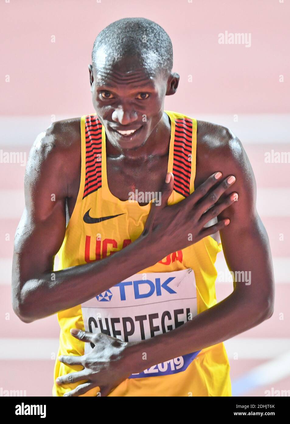 Joshua Cheptegei (Uganda). 10000 Meter Männer Goldmedaille. IAAF Leichtathletik-Weltmeisterschaften, Doha 2019 Stockfoto