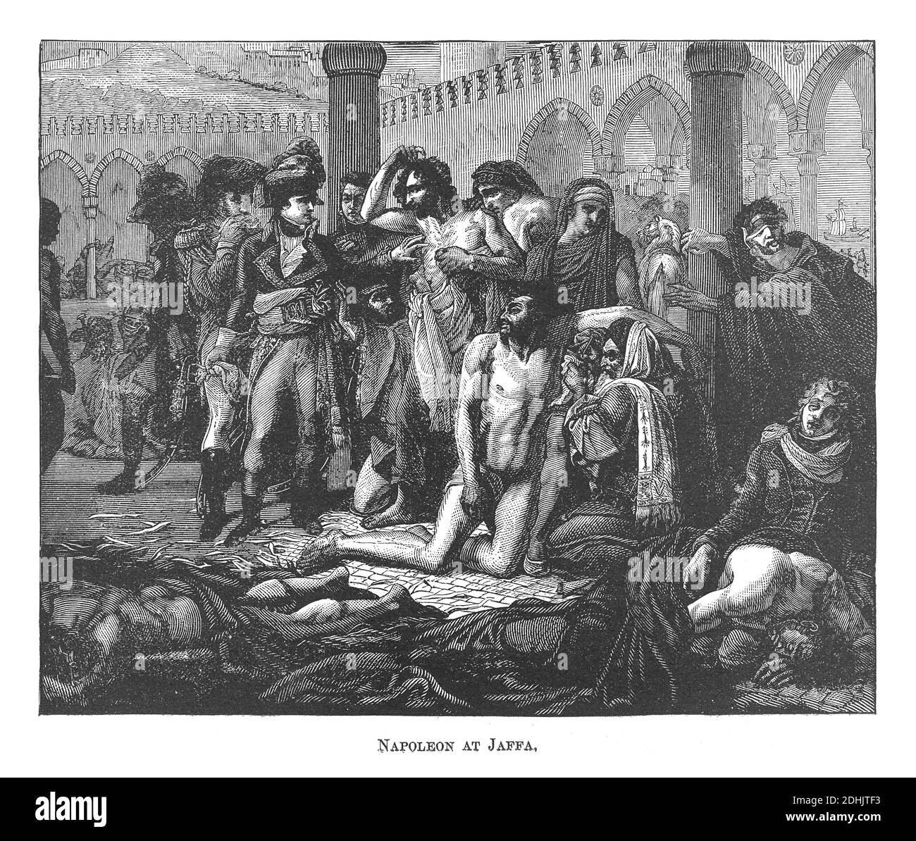 19. Jahrhundert Illustration einer Szene mit Napoleon Bonaparte in Jaffa, während der ägyptischen Kampagne im Jahr 1798. Originalkunstwerk in 'A pictoria veröffentlicht Stockfoto
