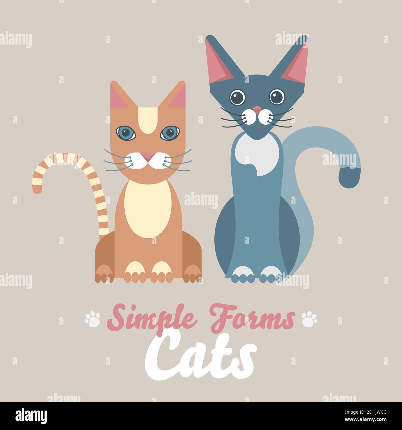 Flache Katzen isoliert Vektor-Set. Cartoon Illustration Symbole inländische Katze Stock Vektor