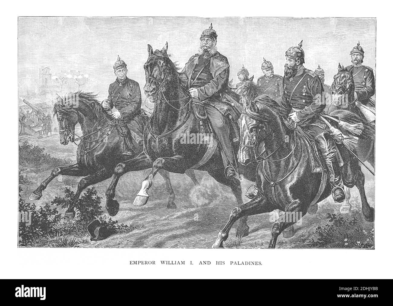 Illustration Wilhelm I. (22. März 1797 – 9. März 1888) des ersten deutschen Kaisers (1871 – 1888) und seiner Paladinen aus dem 19. Jahrhundert. Unter der Führung o Stockfoto