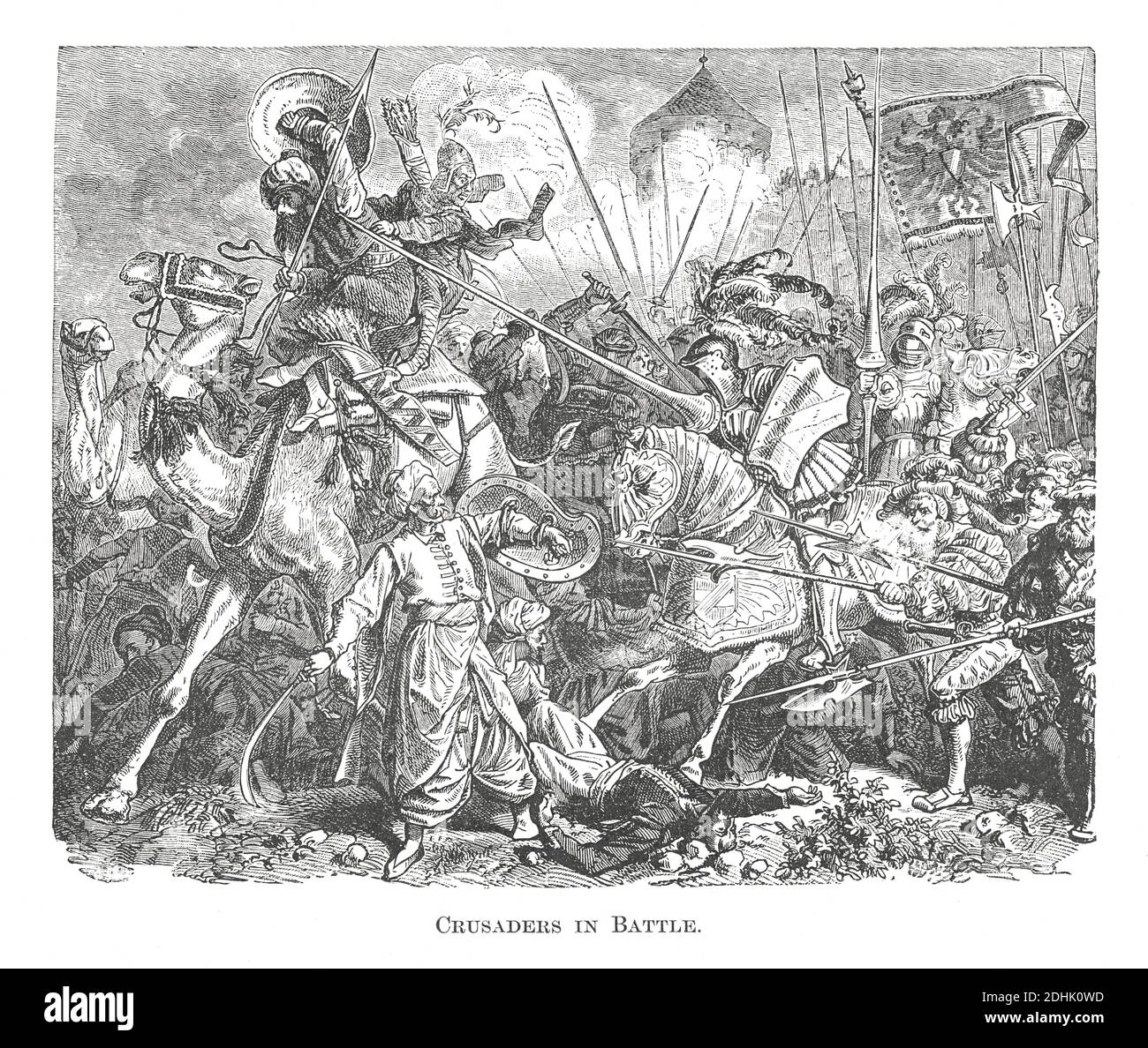 19. Jahrhundert Illustration einer Szene mit Kreuzrittern in der Schlacht im Mittelalter. Original-Kunstwerk in "EINE Bildgeschichte der Welt großen veröffentlicht Stockfoto