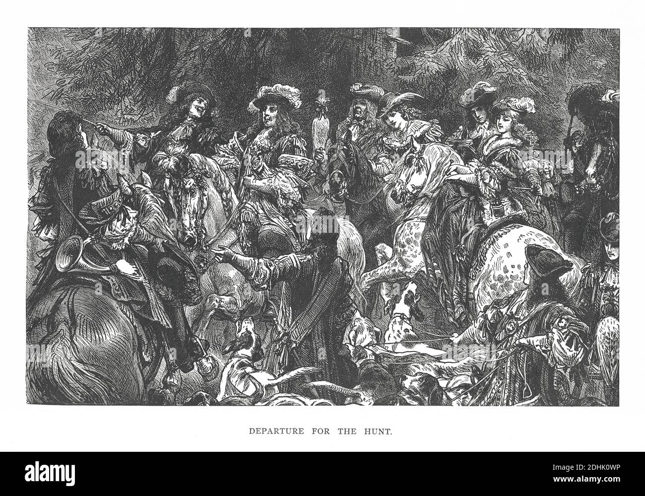 19. Jahrhundert Illustration einer Szene der Abfahrt zur Jagd im mittelalterlichen England. Original-Kunstwerk in "EINE Bildgeschichte der Welt gr. veröffentlicht Stockfoto