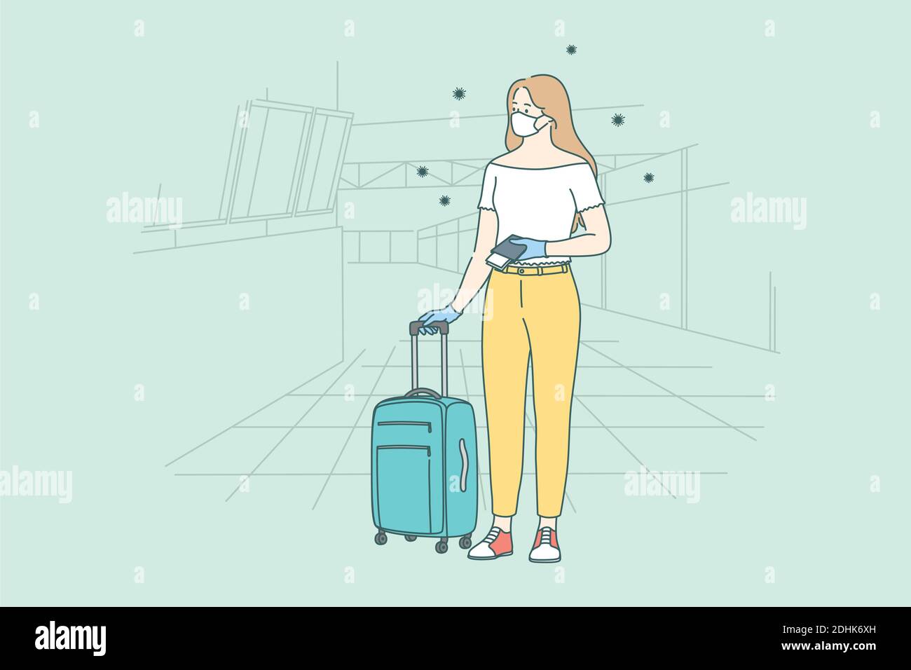 Pandemieeinfluss auf Reise- und Flugverkehrskrise während des Covid-19 Stock Vektor