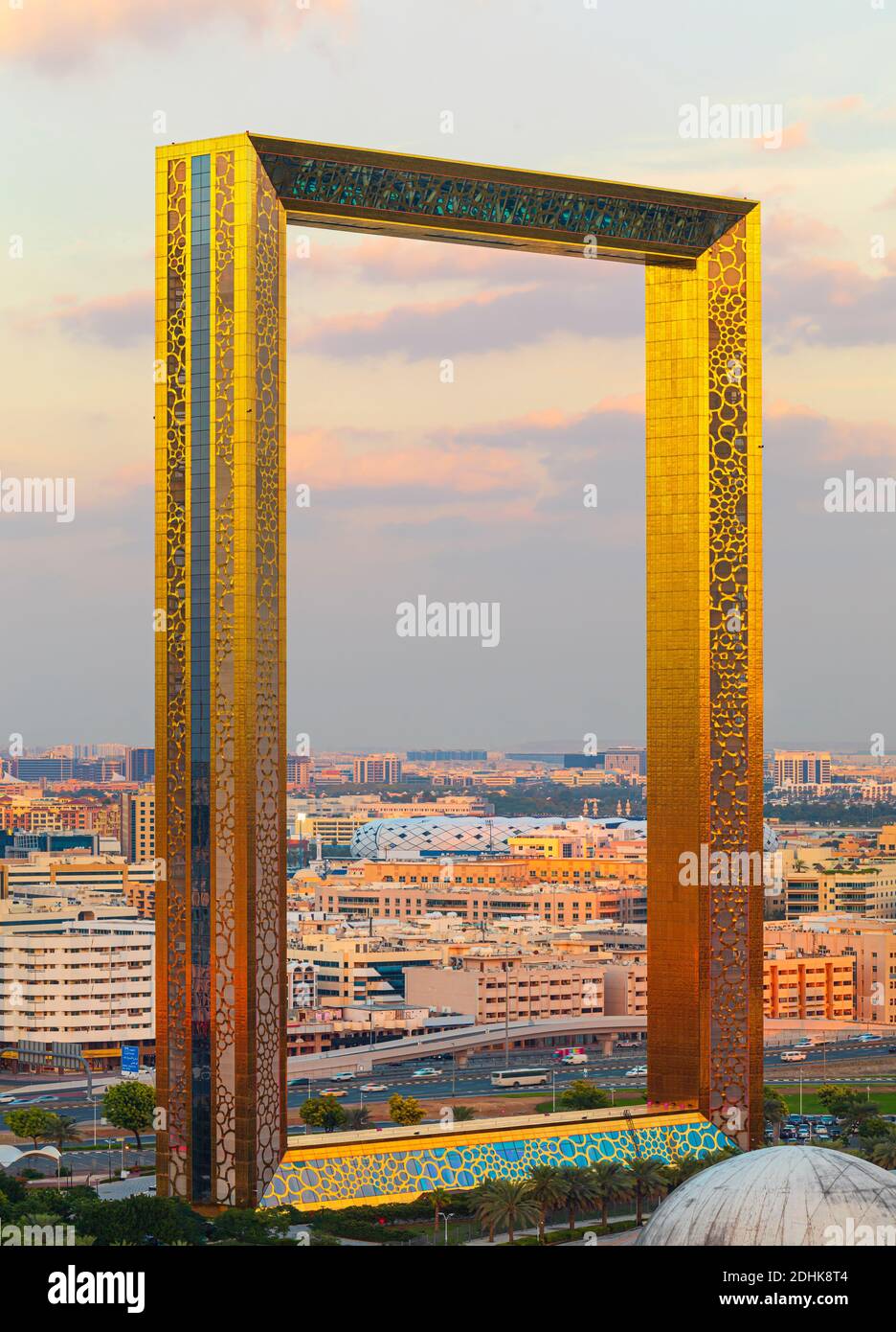 Dubai, Vereinigte Arabische Emirate, Dubai Frame - berühmte Attraktion in Dubai, Vereinigte Arabische Emirate Stockfoto