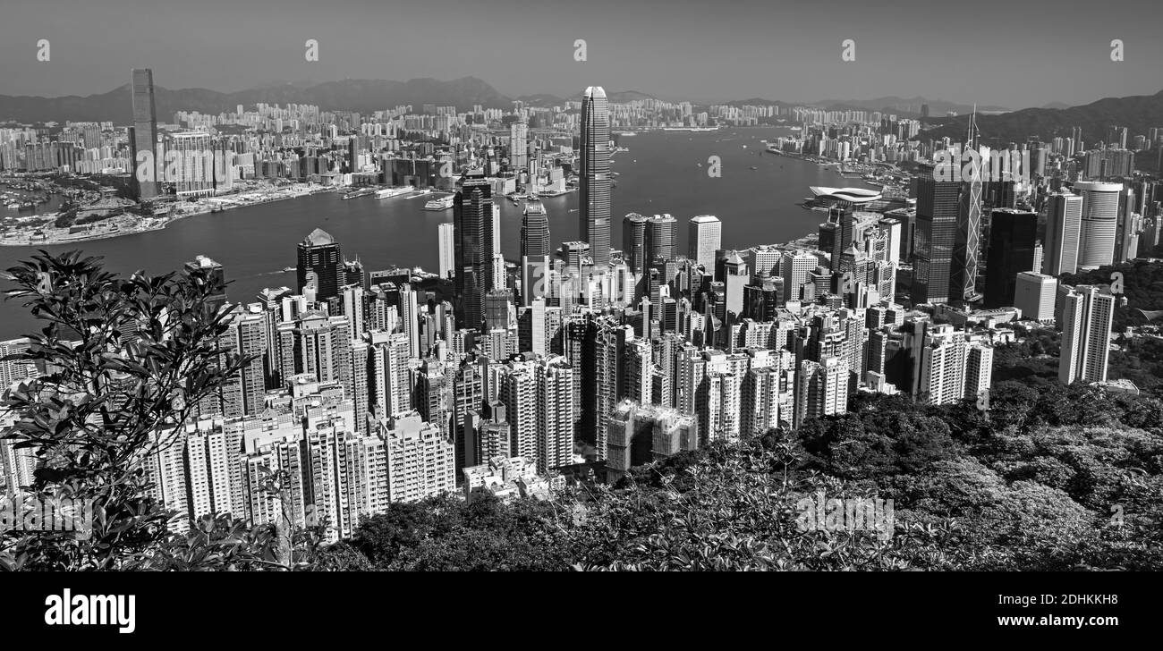 Fantastische Skyline von Hongkong vom Victoria Peak bei Sonnenaufgang, China Stockfoto