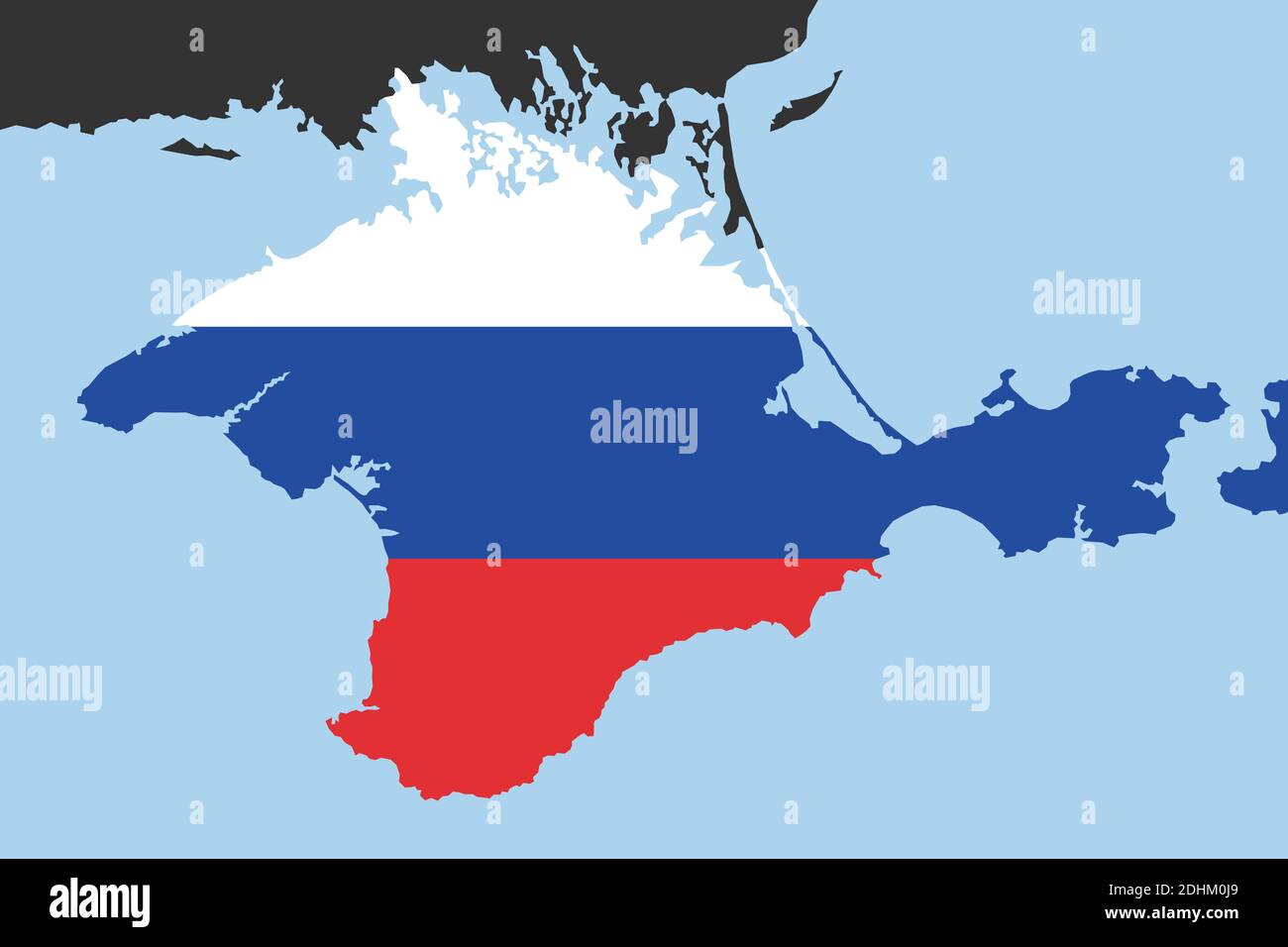 Krim als Teil Russlands - Halbinsel als russisches Territorium und Land nach Annexion und expansive Übernahme. Vektorilustration Stockfoto