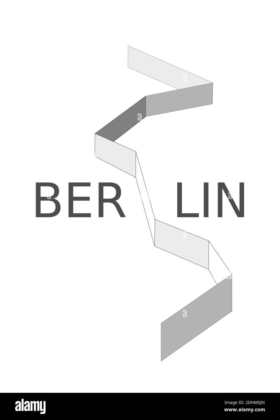Die Stadt Berlin ist in Ost- und Westteil unterteilt. Teilung von Ost- und Westdeutschland in der deutschen Hauptstadt. Minimalistische Vektorgrafik iso Stockfoto