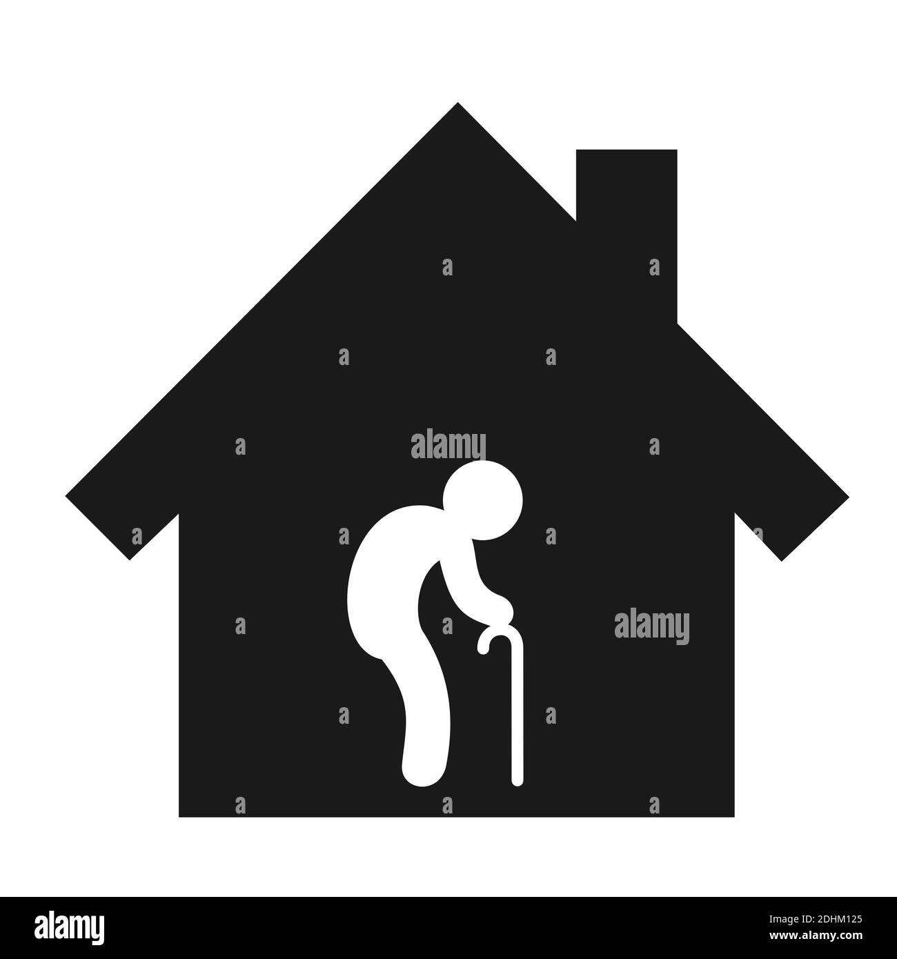 Der alte Mann lebt allein in seinem Haus und zu Hause - soziale Isolation älterer Menschen. Vektorgrafik Stockfoto