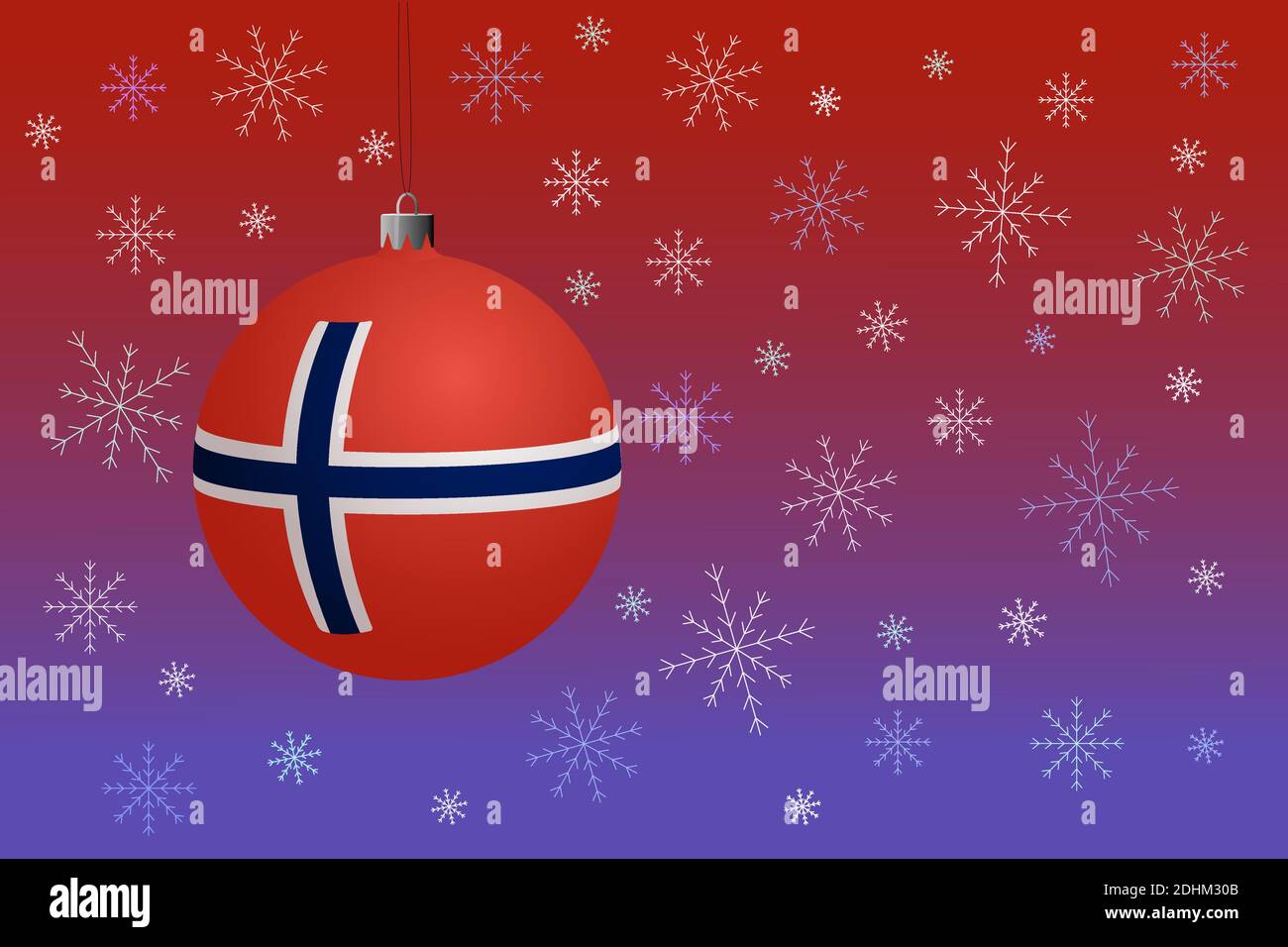 Roter Weihnachtsball mit der Flagge von Norwegen. Stock Vektor