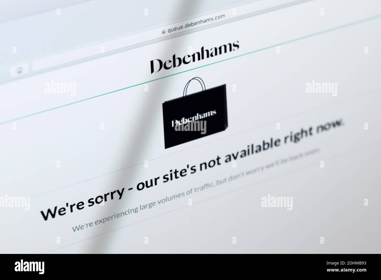 Eine Fehlerseite mit der Debenhams-Website ist derzeit nicht verfügbar Stockfoto