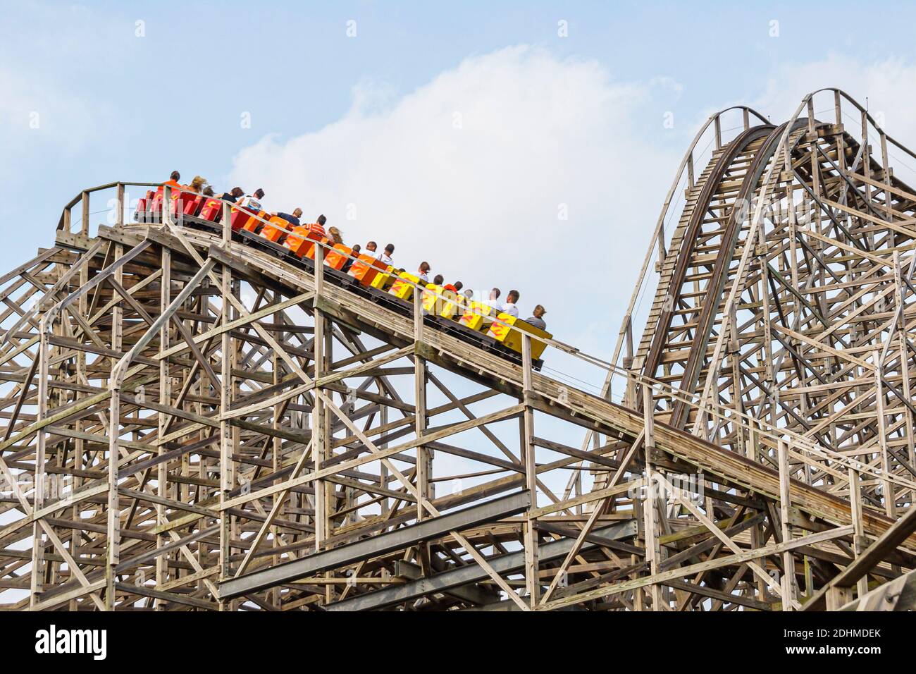 Birmingham Alabama, Splash Adventure, ehemals VisionLand Magic Adventure Theme Park, Achterbahn, traditionelle Holzfahrer, Stockfoto