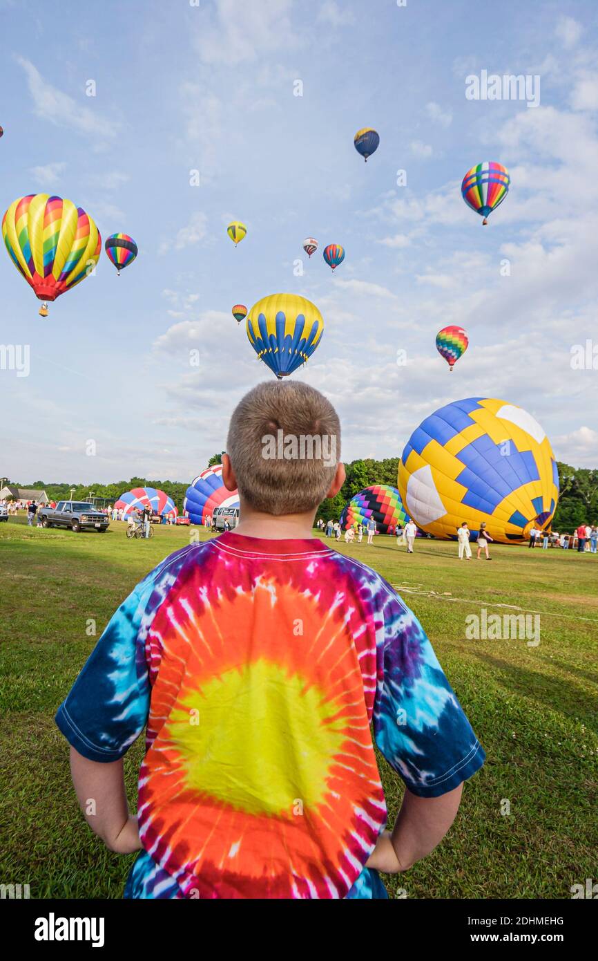 Alabama Decatur Alabama Jubilee Heißluftballon Classic, Point Mallard Park Ballons jährliche Veranstaltung Junge, Stockfoto
