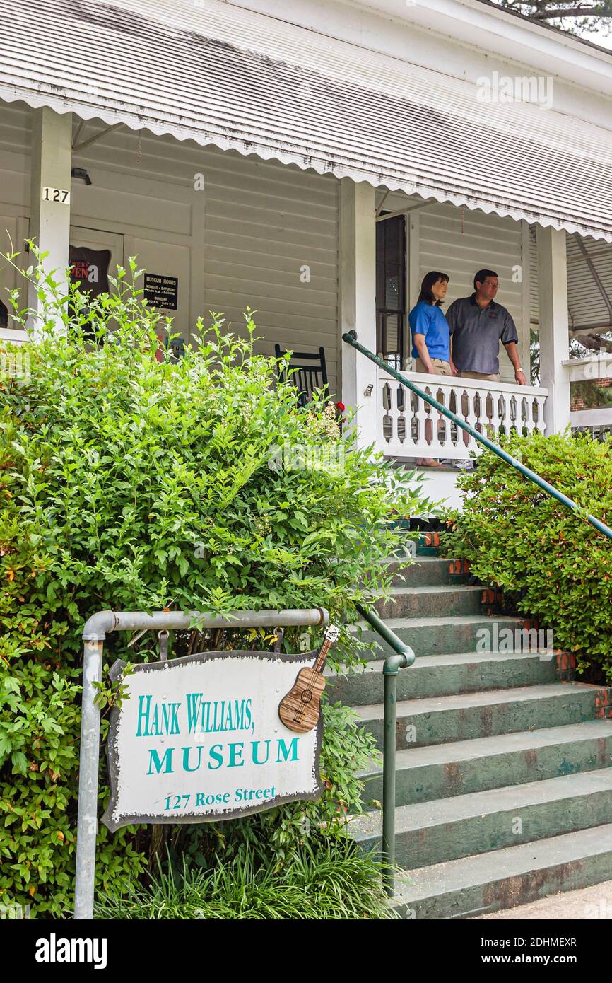Alabama Georgiana Hank Williams Senior Boyhood Home & Museum, Country-Musik Singer Songwriter Eingang Veranda, Stockfoto