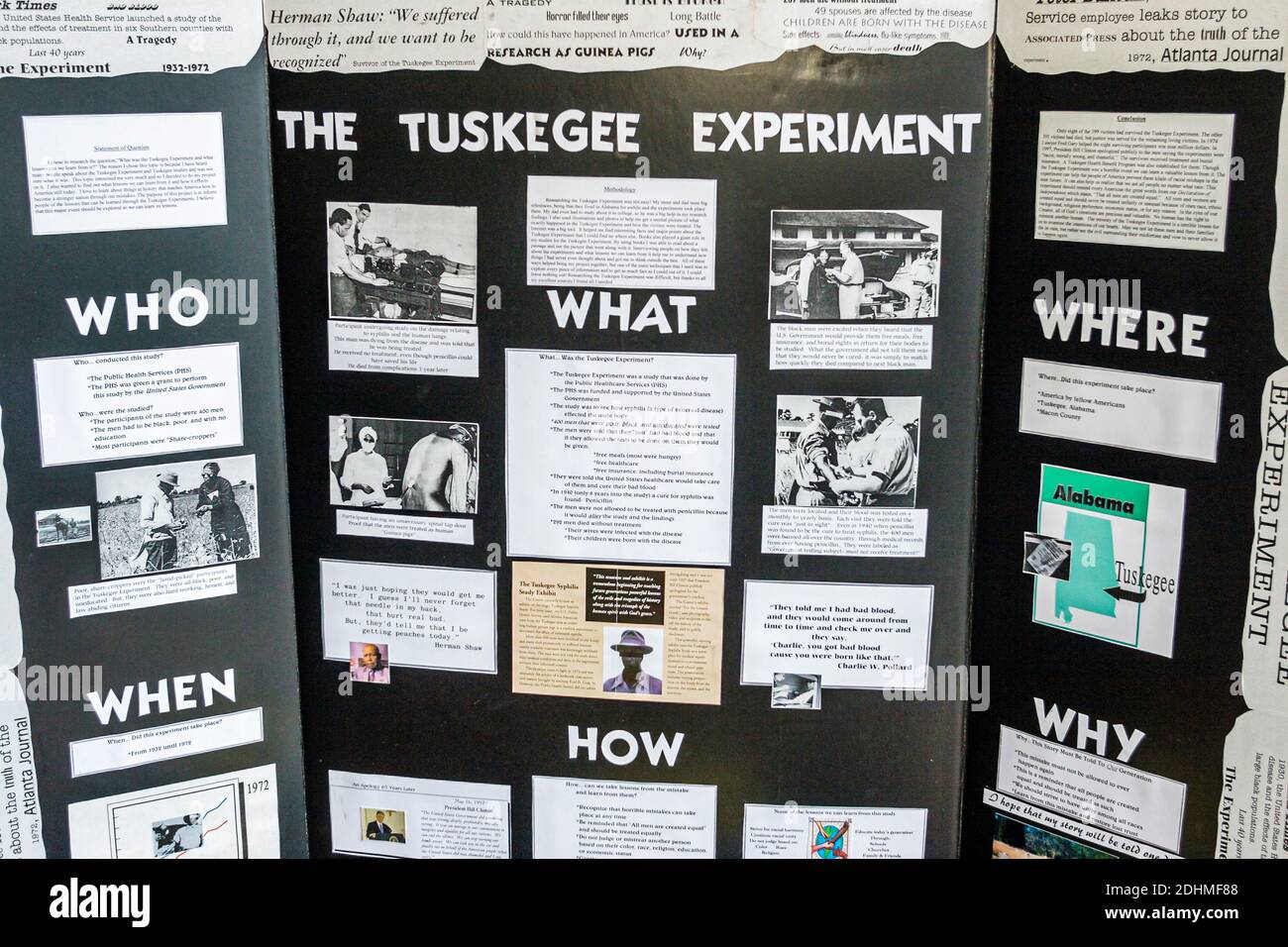 Alabama Tuskegee Human & Civil Rights Multikulturelles Zentrum, Tuskegee Syphilis Study Experiment Ausstellung, Stockfoto