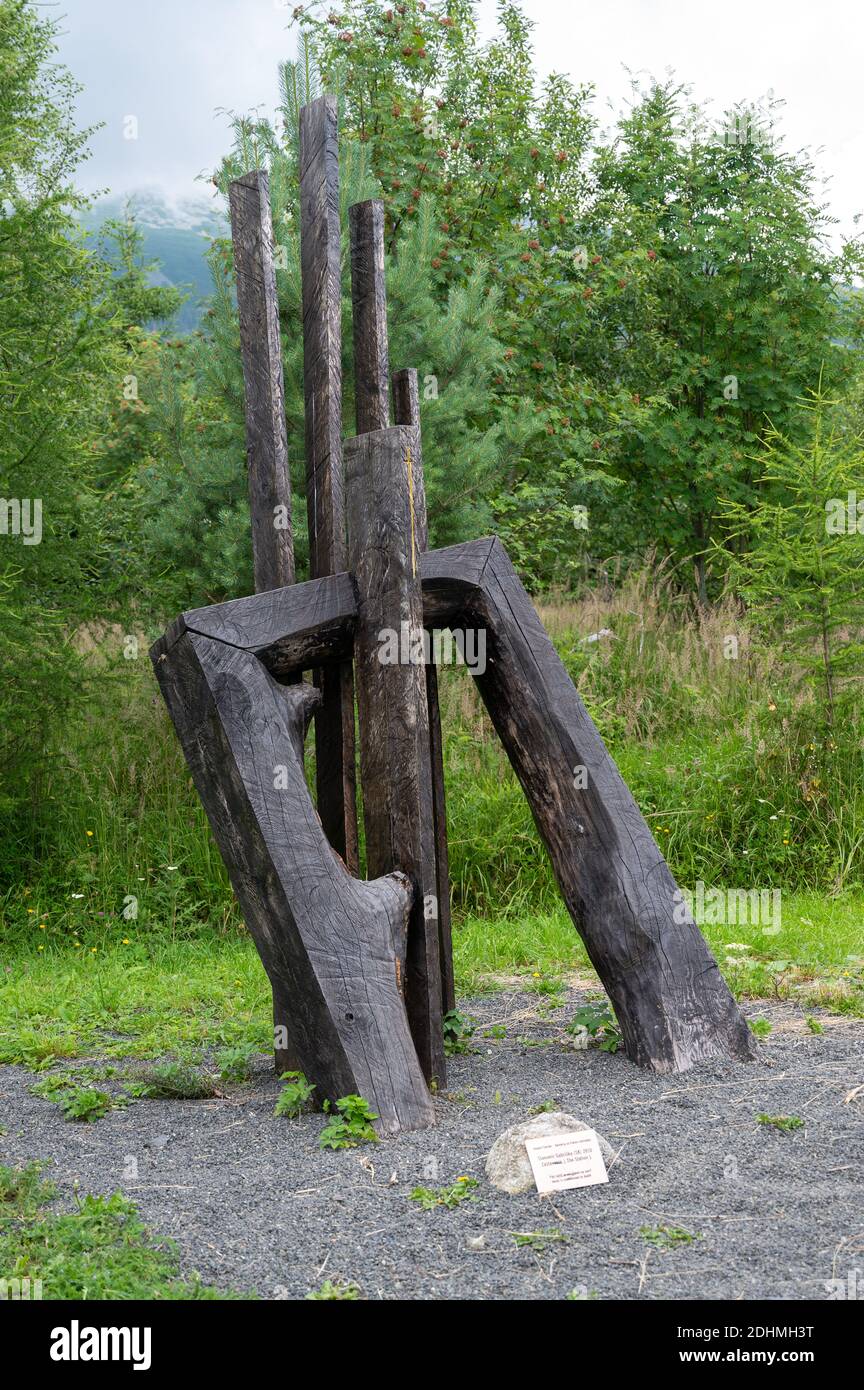 Station I des Kreuzweges: Jesus ist zum Tode verurteilt. Kalvária na Peknú vyhliadku in Starý Smokovec, Slowakei. Stockfoto