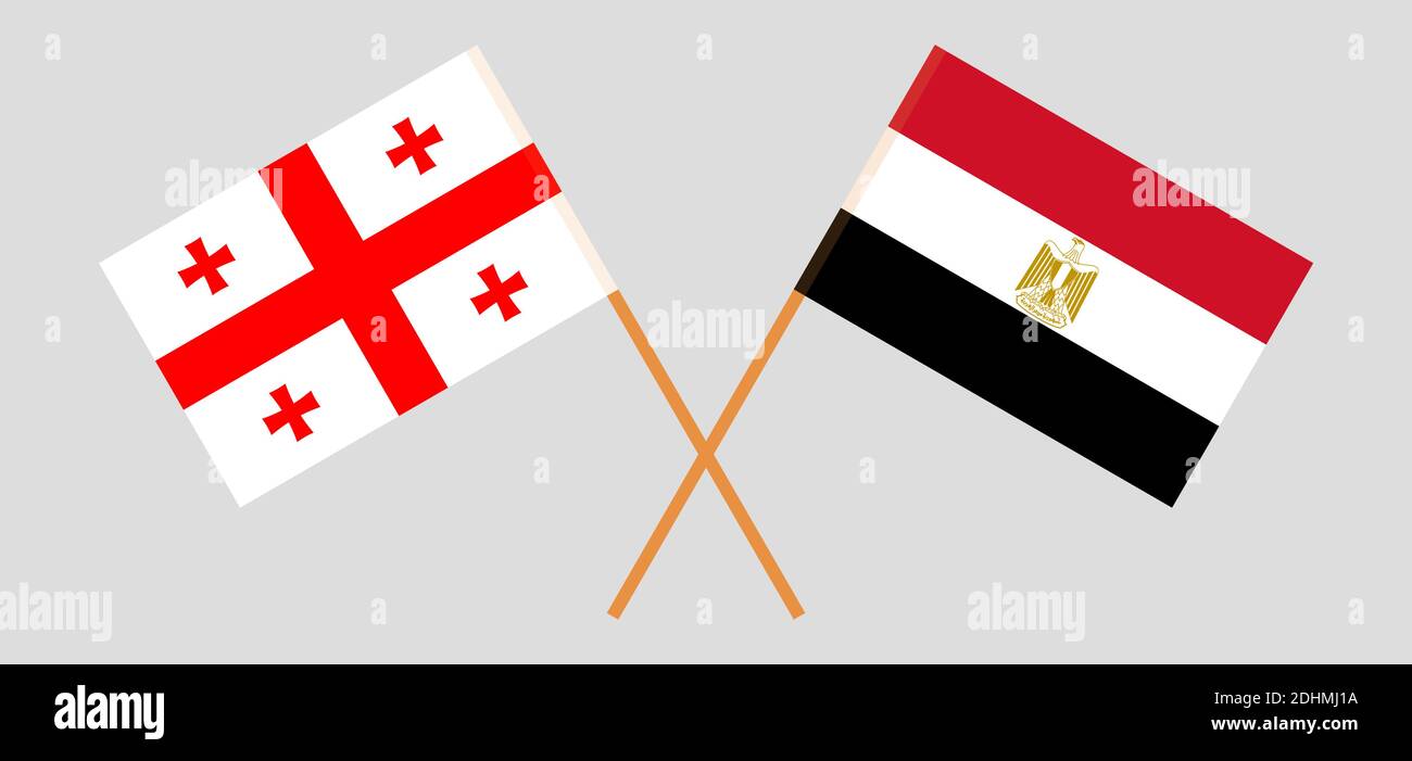 Gekreuzte Flaggen von Ägypten und Georgien. Offizielle Farben. Korrektes Verhältnis. Vektorgrafik Stock Vektor