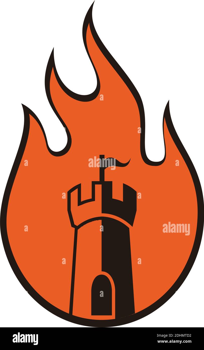 Schloss auf Feuer Flamme flache Ikone flaches Logo Vektor-Design Konzept Stock Vektor