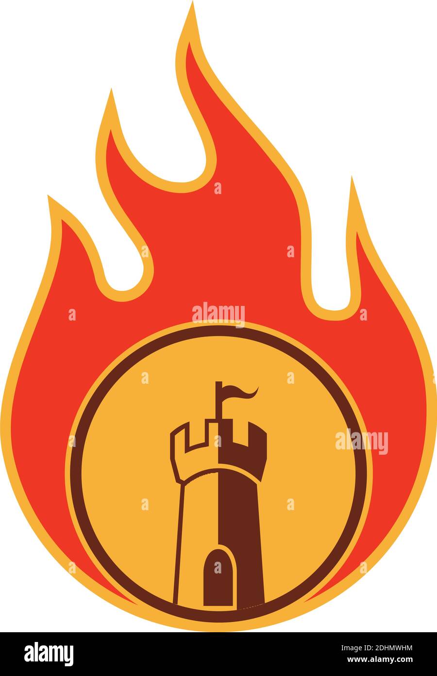 Schloss auf Feuer Flamme Symbol flaches Logo Vektor Design-Konzept Stock Vektor