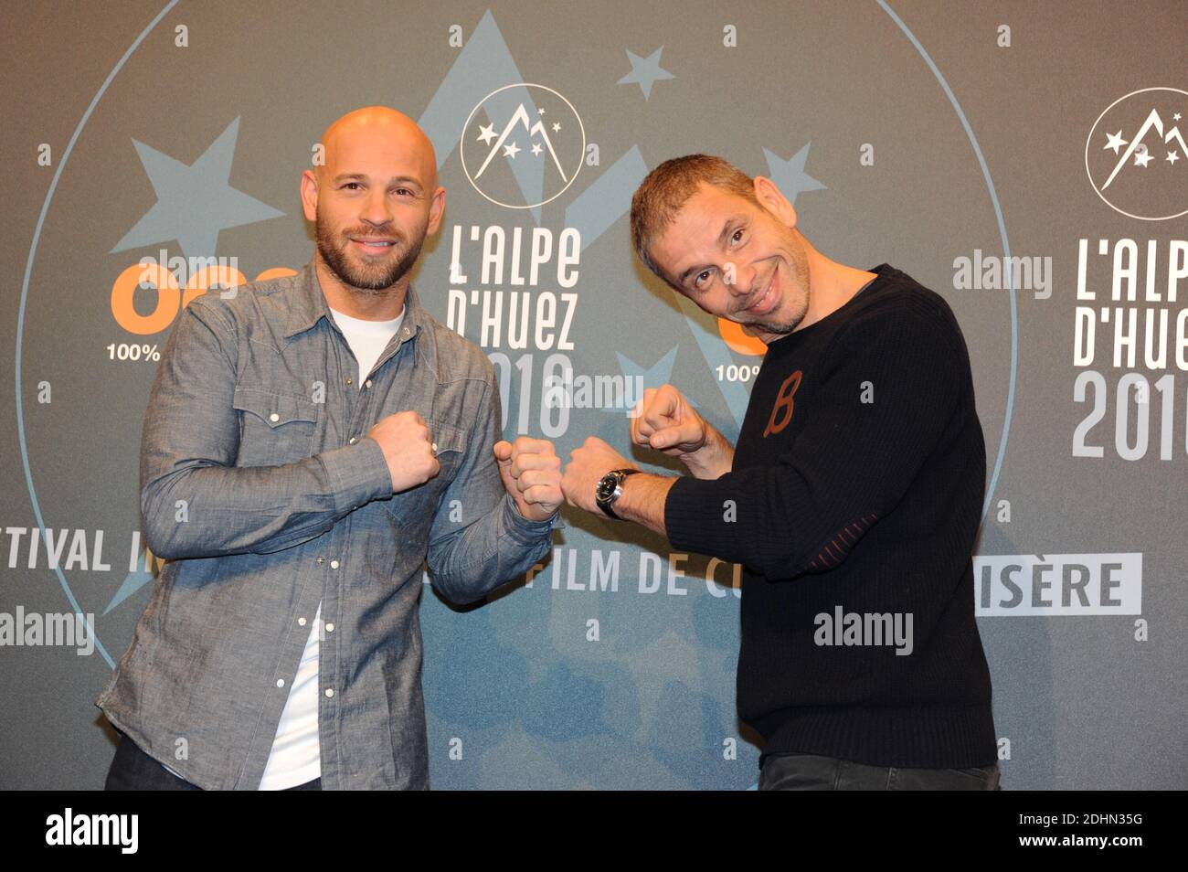 Franck Gastambide und Medi Sadoun während des 19. Alpe d'Huez Comedy Film Festival, in l'Alpe d'Huez, Frankreich, am 16. Januar 2016. Foto von Mireille Ampilhac/ABACAPRESS.COM Stockfoto