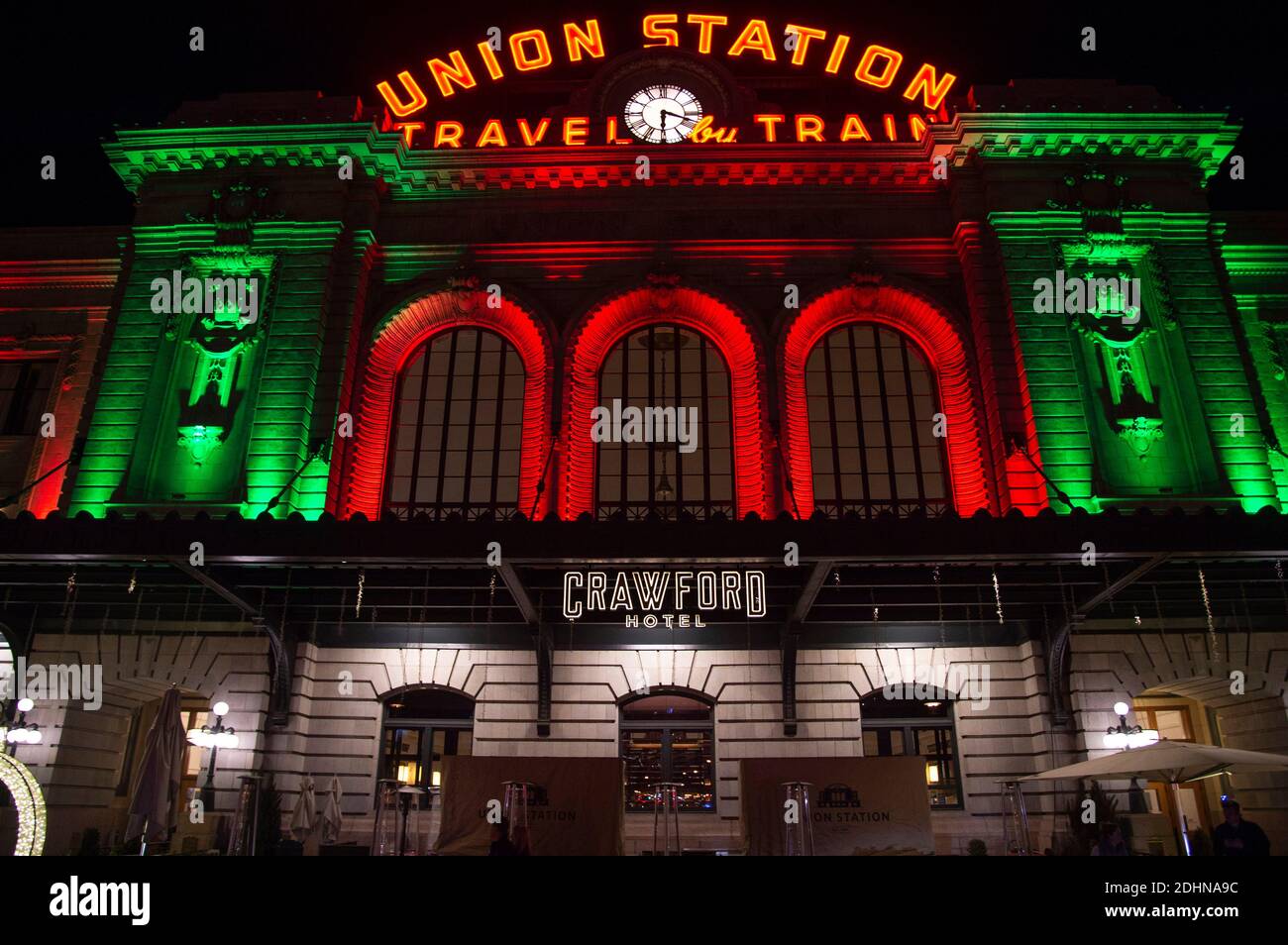 Historic Union Station dekoriert für die Feiertage, Downtown Denver, Colorado (Foto von Casey B. Gibson) Stockfoto