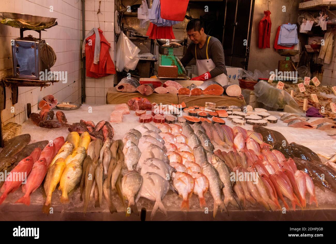 Meeresfrüchte zum Verkauf in Wan Chai District, Hong Kong. Stockfoto