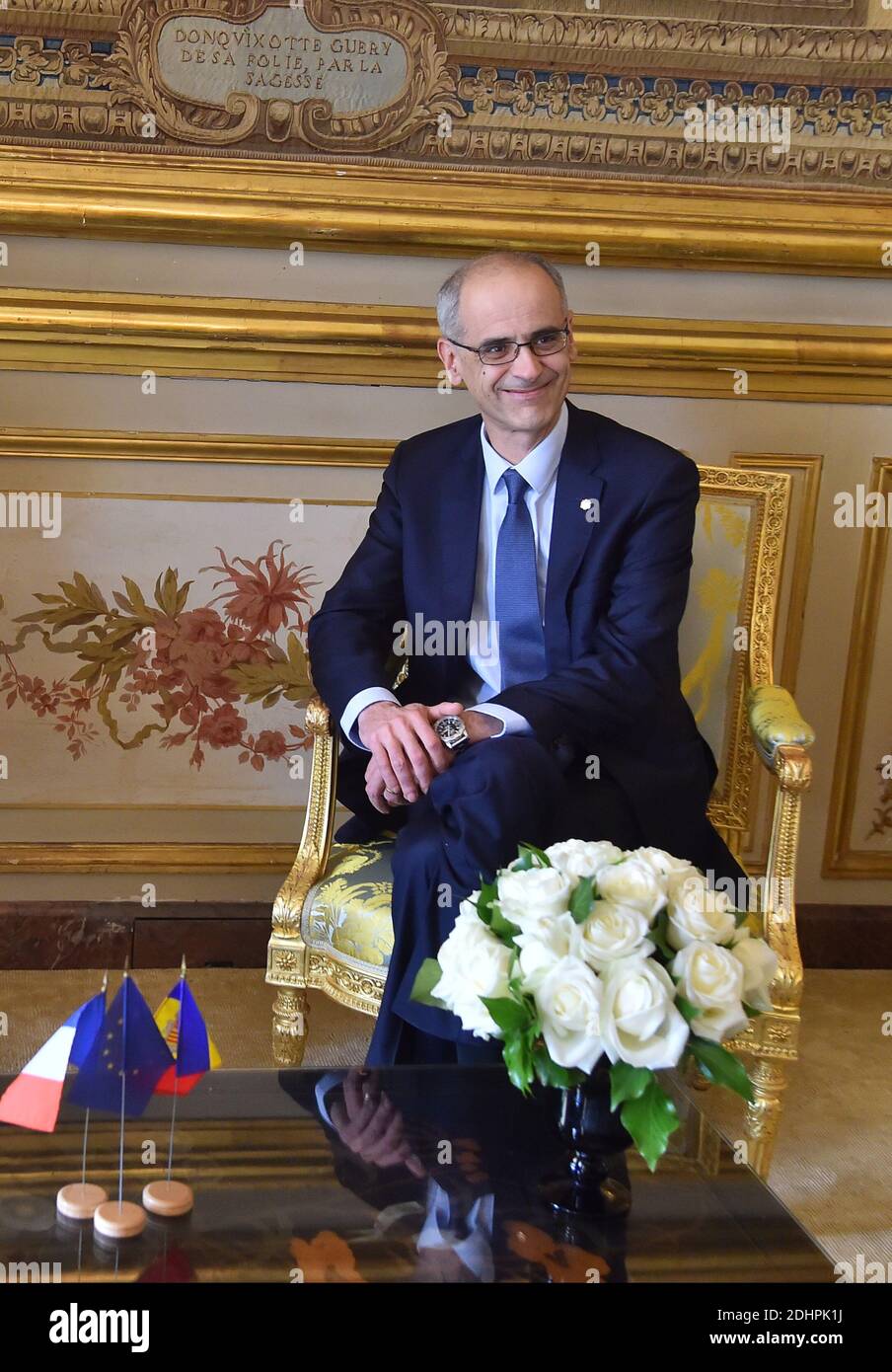 Der Premierminister von Andorra Antoni Marti Petit bei seinem Treffen mit dem französischen Präsidenten Francois Hollande am 29. Februar 2016 im Elysée-Palast in Paris. Foto von Christian Liewig/ABACAPRESS.COM Stockfoto