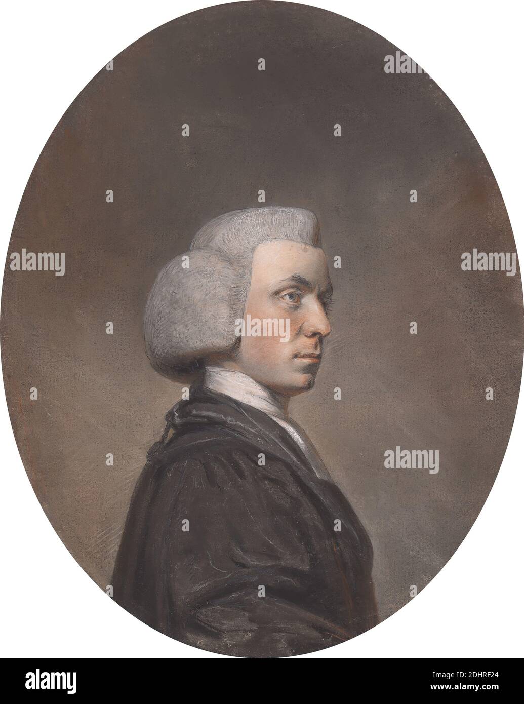 Portrait of a Divine, Hugh Douglas Hamilton, 1739–1808, britisch, nach 1791, Pastell, schwarze Kreide, weiße Kreide und Graphit auf Medium, mäßig strukturiert, cremefarbenes Papier, Blatt: 10 1/2 × 8 1/2 inches (26.7 × 21.6 cm), Mann, Porträt, Profil, Reverend Stockfoto