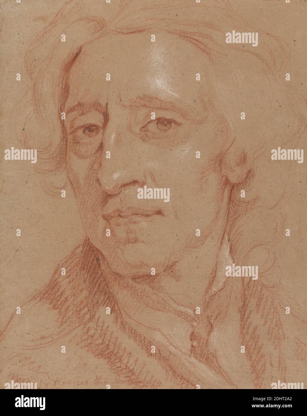Porträt des Philosophen John Locke, unbekannter Künstler, 18. Jahrhundert, nach Sir Godfrey Kneller, 1646–1723, deutsch, in Großbritannien tätig (ab 1676), nach 1704, Rote Kreide und weiße Kreide auf Medium, mäßig strukturiert, braunes Papier, Blatt: 12 1/8 × 9 5/8 Zoll (30.8 × 24.4 cm), Philosoph, Porträt Stockfoto