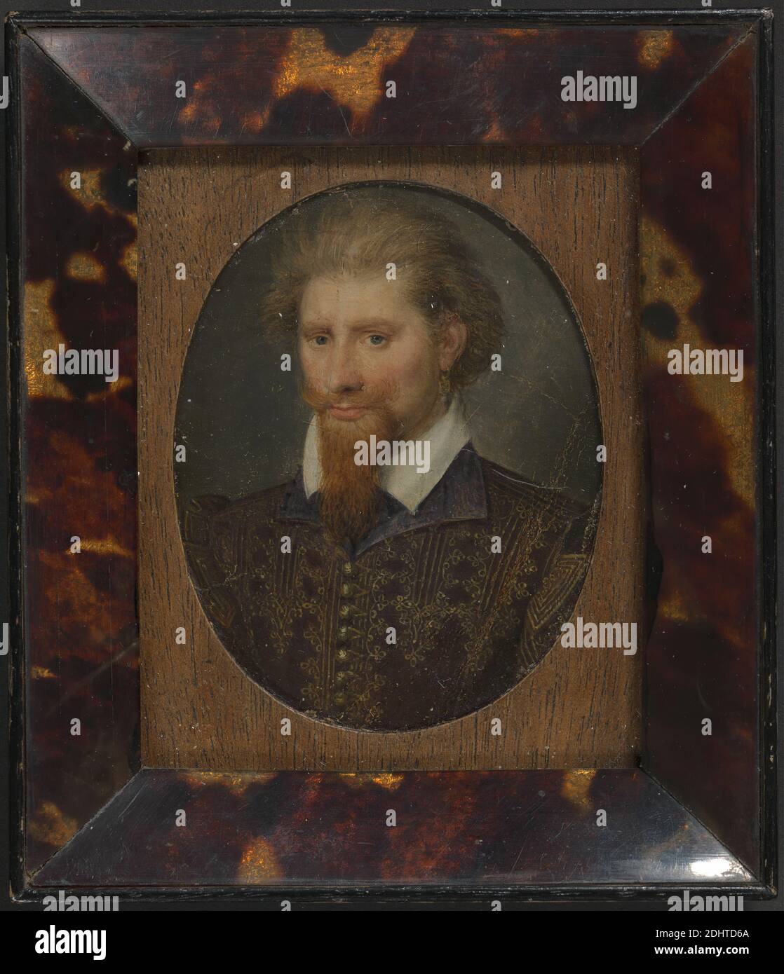 Porträt eines Gentleman, unbekannter Künstler, siebzehnten Jahrhundert, undatiert, Öl auf Karte auf Holz montiert, Rahmen: 4 1/4 x 3 3/4 x 3/4 Zoll (10.8 x 9.5 x 1.9 cm), Halterung: 2 3/4 x 2 1/8 Zoll (7 x 5.4 cm), und Bild: 2 3/4 x 2 1/8 Zoll (7 x 5.4 cm), Hochformat Stockfoto