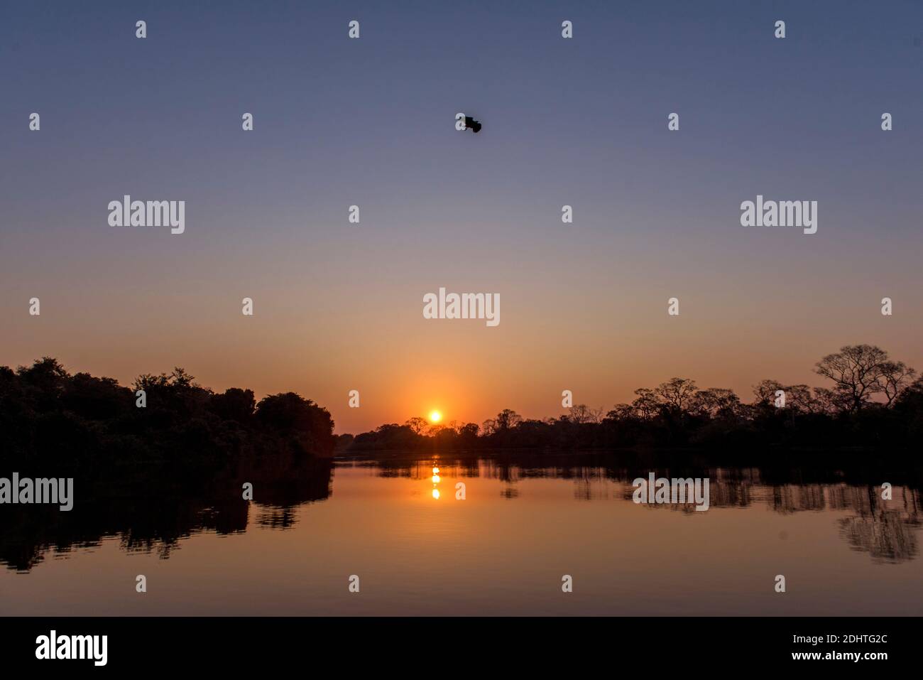 Sonnenuntergang in Rio Clara, Pantanal, Brasilien. Stockfoto