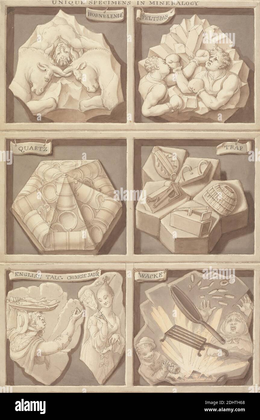 Unikate of Mineralogy, Edward Francis Burney, 1760–1848, britisch, undatiert, Brown wash, and Pen and grey ink on Thick, mäßig textured, Cream wove paper, Sheet: 12 1/2 × 8 1/8 inches (31.8 × 20.6 cm Stockfoto