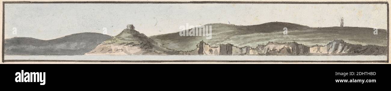 RAM Head, North by West (2 Meilen Abstand), John Thomas Serres, 1759â €"1825, britische, undated, Aquarell und Graphit auf Medium, leicht strukturiert, cremefarbene Wove Papier, Blatt: 2 1/2 Ã-8 1/2 Zoll (6.4 Ã-21.6 cm) und Bild: 1 1/4 Ã-7 1/2 Zoll (3.2 Ã- 19.1 cm), Klippen, Küste, Hügel, Leuchtturm, Meer Stockfoto