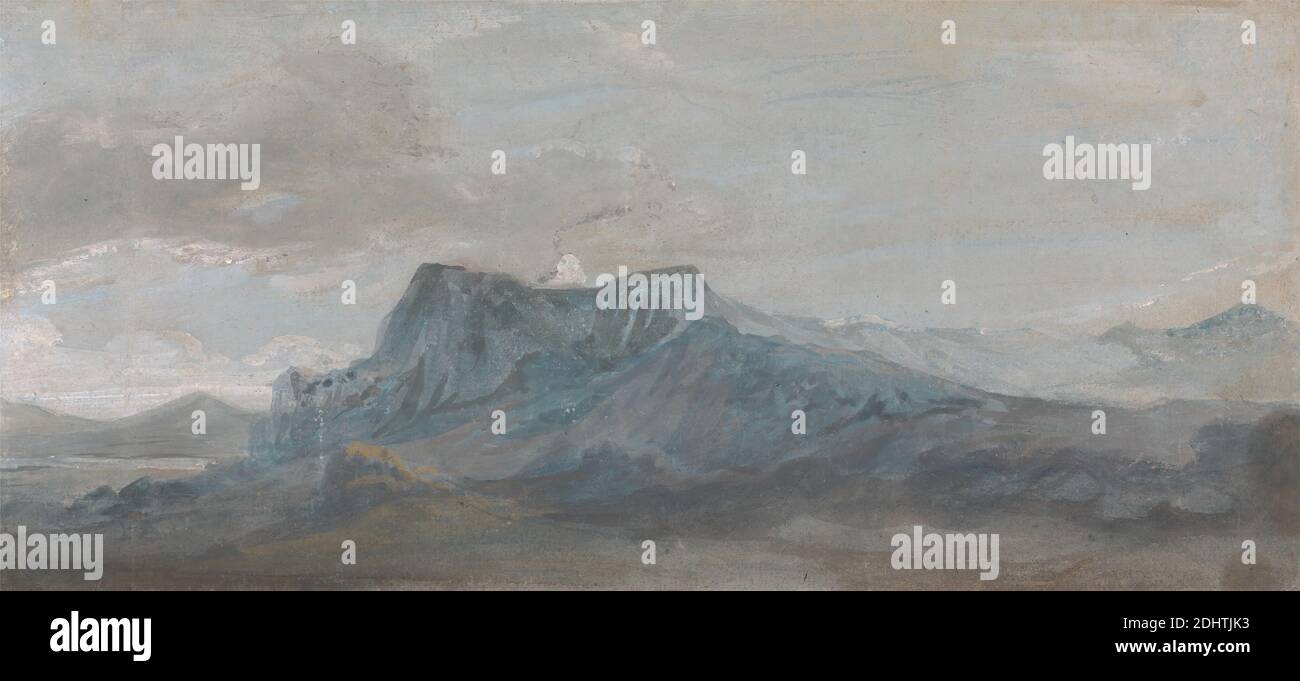 Welsh Mountain Study, Paul Sandby RA, 1731–1809, britisch, zwischen 1800 und 1809, Gouache und Aquarell auf dickem, leicht textuierten, cremefarbenen Gewebspapier, Blatt: 9 x 19 5/8 Zoll (22.9 x 49.8 cm), Wolken, Landschaft, Berg, Studien, Cymru, Europa, Vereinigtes Königreich, Wales Stockfoto