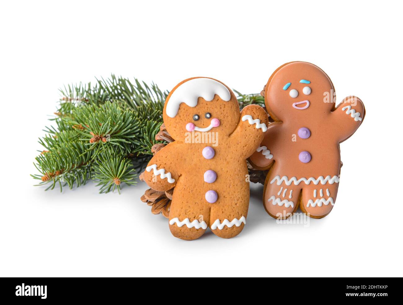 Weihnachtskomposition mit Lebkuchen auf weißem Hintergrund Stockfoto