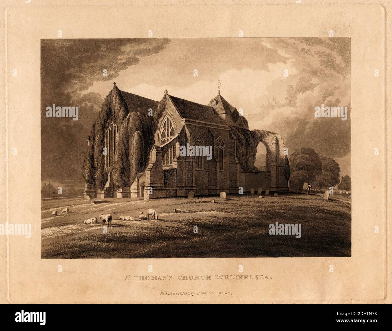 St. Thomas's Church Winchelsea, Henry Morton, ca. 1807–1825, britisch, nach Henry Morton, ca. 1807–1825, britisch, 1817, farbige Aquatinta, Blatt: 9 3/4 x 13 3/8 Zoll (24.8 x 34 cm Stockfoto