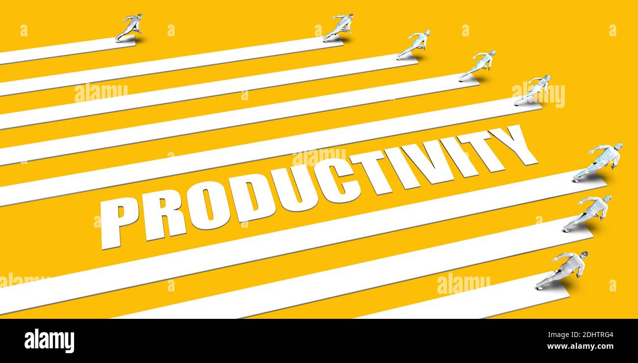 Produktivitätskonzept mit Geschäftsleuten, die auf Gelb laufen Stockfoto