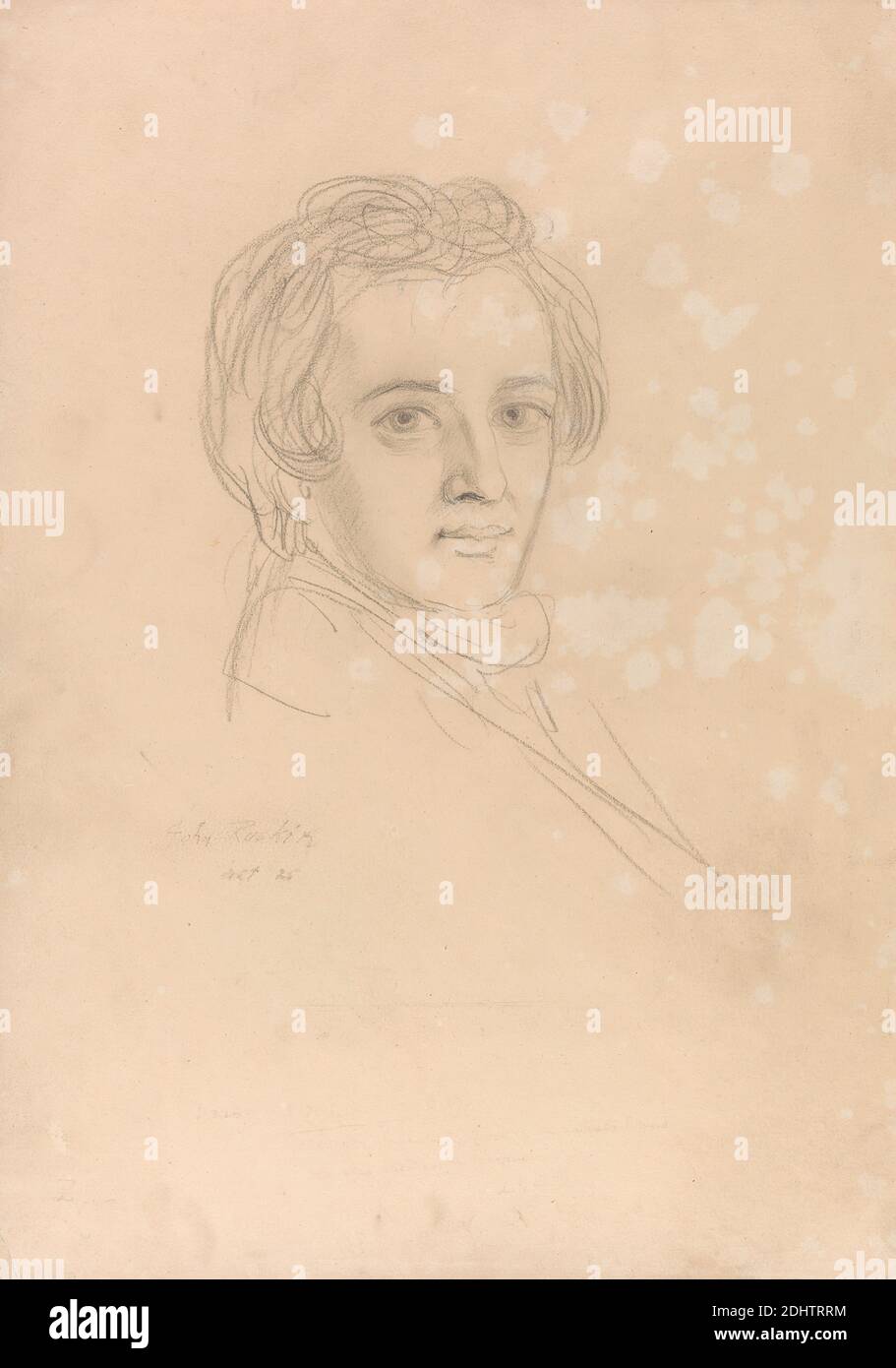 Portrait of a Young man, Edward Matthew ward, 1816–1879, britisch, undatiert, Graphit auf Medium, leicht strukturiert, beigefarbenes Papier, Blatt: 14 1/4 × 25.4 cm (36.2 × 10 Zoll), Porträt Stockfoto