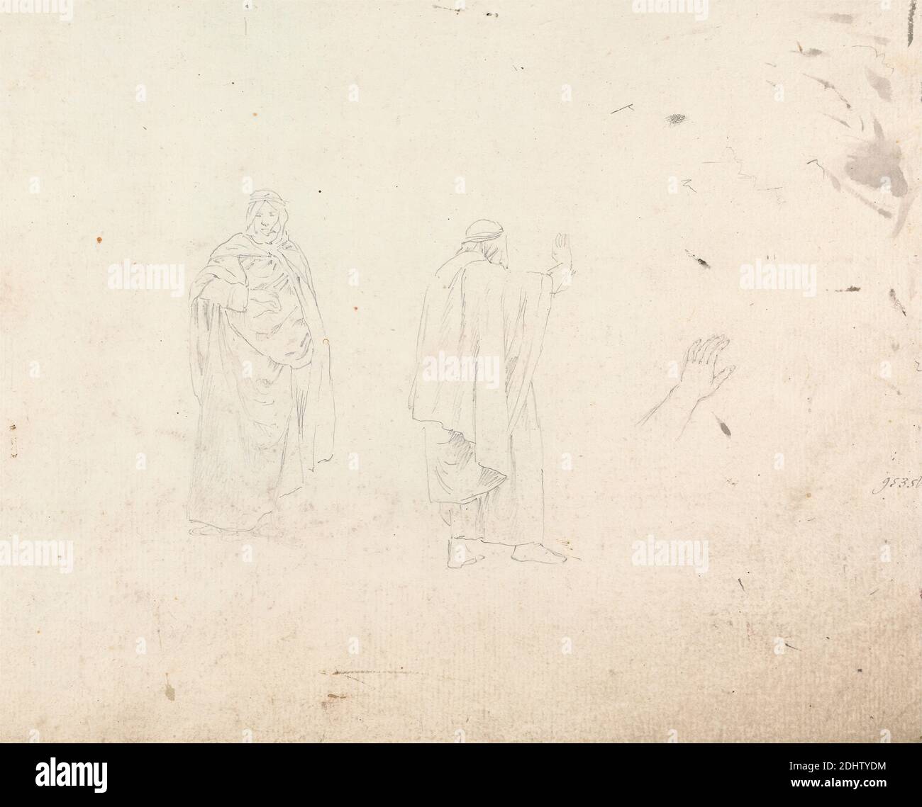 Studien von zwei Männern, James Bruce, 1730–1794, britisch, undatiert, Graphit auf Medium, mäßig strukturiert, cremefarbenes Papier, Blatt: 9 × 12 5/8 Zoll (22.9 × 32.1 cm Stockfoto