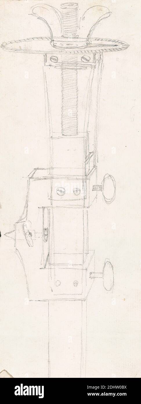 Parts of Mechanical Device, James Bruce, 1730–1794, britisch, undatiert, Graphit auf dickem, mäßig strukturiertem, cremefarbenem Papier, Blatt: 19 × 10 Zoll (48.3 × 25.4 cm Stockfoto
