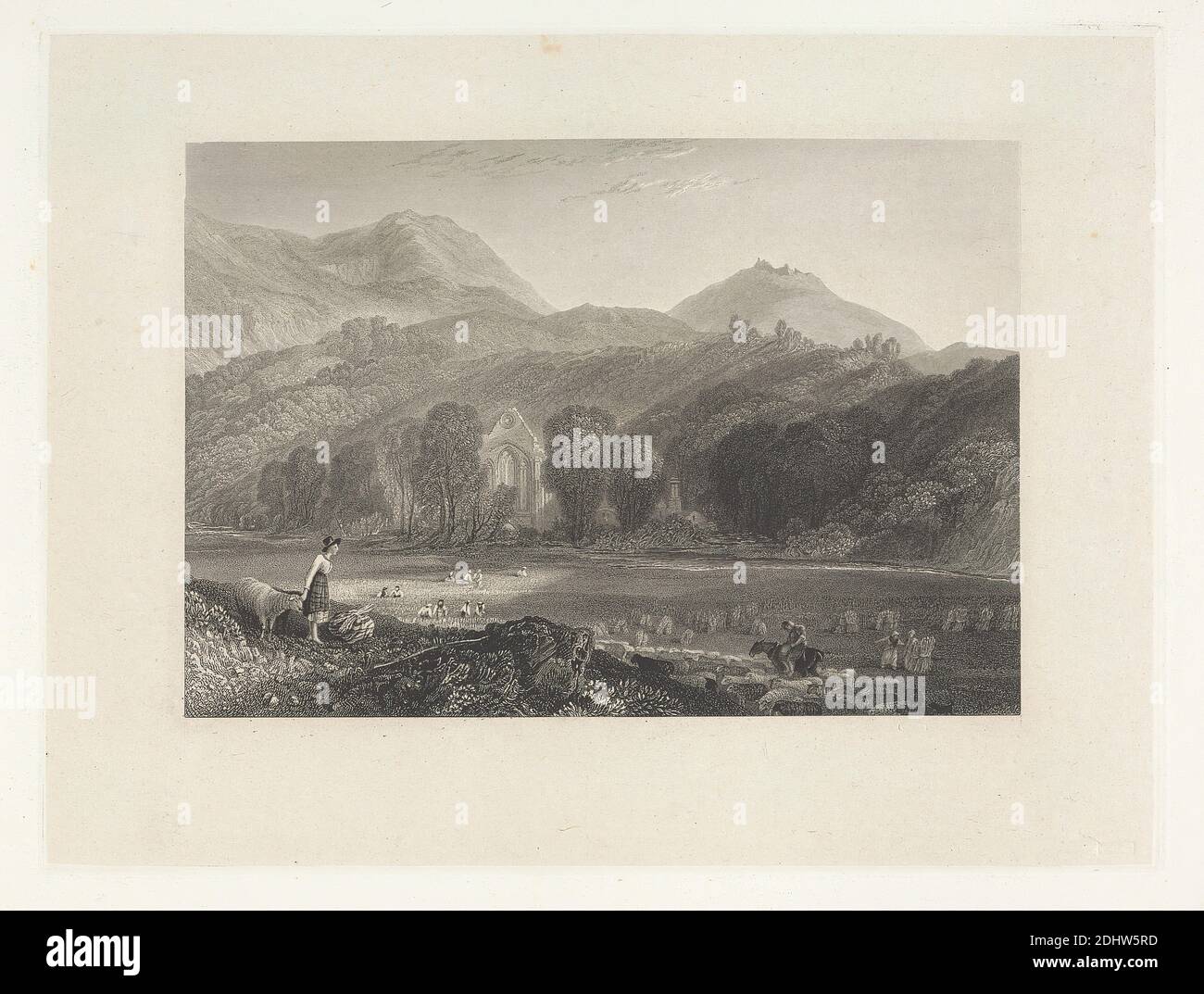 Valle Crucis Abbey, Denbighshire, J. C. Varrall, aktiv 1815–1827, nach Joseph Mallord William Turner, 1775–1851, britisch, 1827–1838, Linienstich, Erstveröffentlichung Zustand Stockfoto