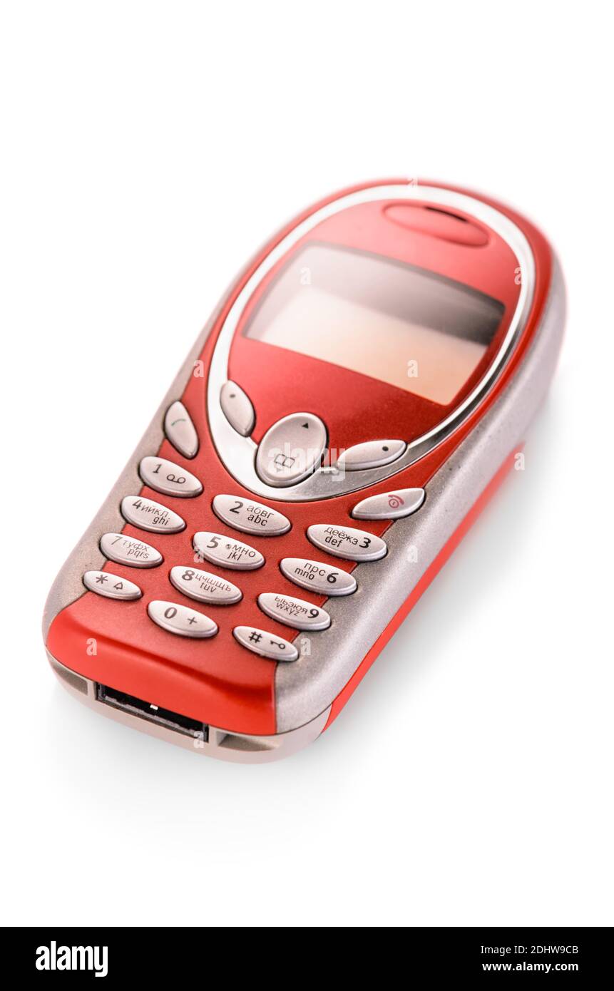 Altes Handy auf weißem Hintergrund Stockfoto