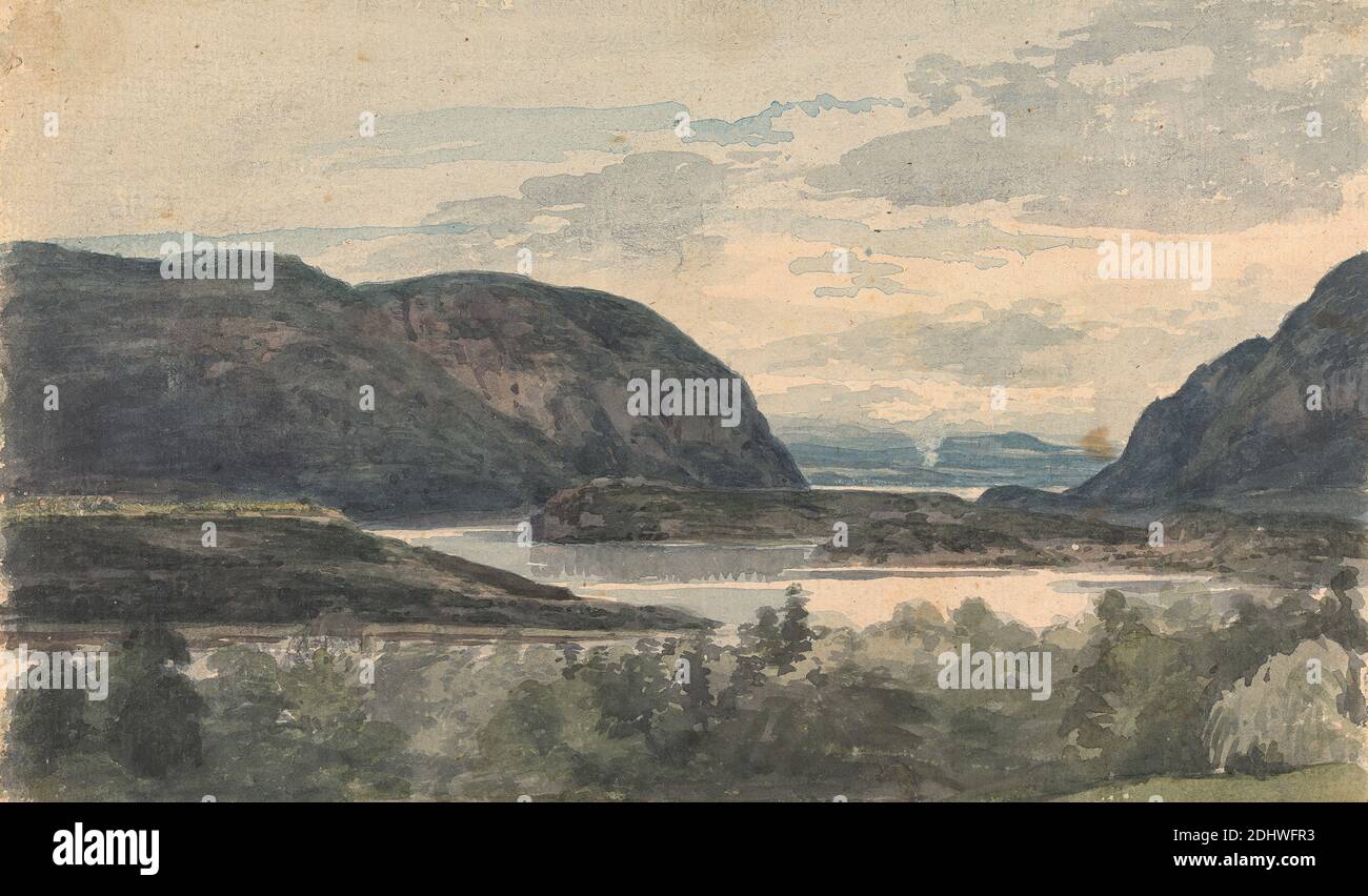 The Hudson from Phillips, Thomas Sully, 1783–1872, amerikanisch, undatiert, Aquarell auf mäßig dick, mäßig strukturiert, beige, getuschtes Papier, Blatt: 6 5/16 × 10 3/4 Zoll (16 × 27.3 cm Stockfoto