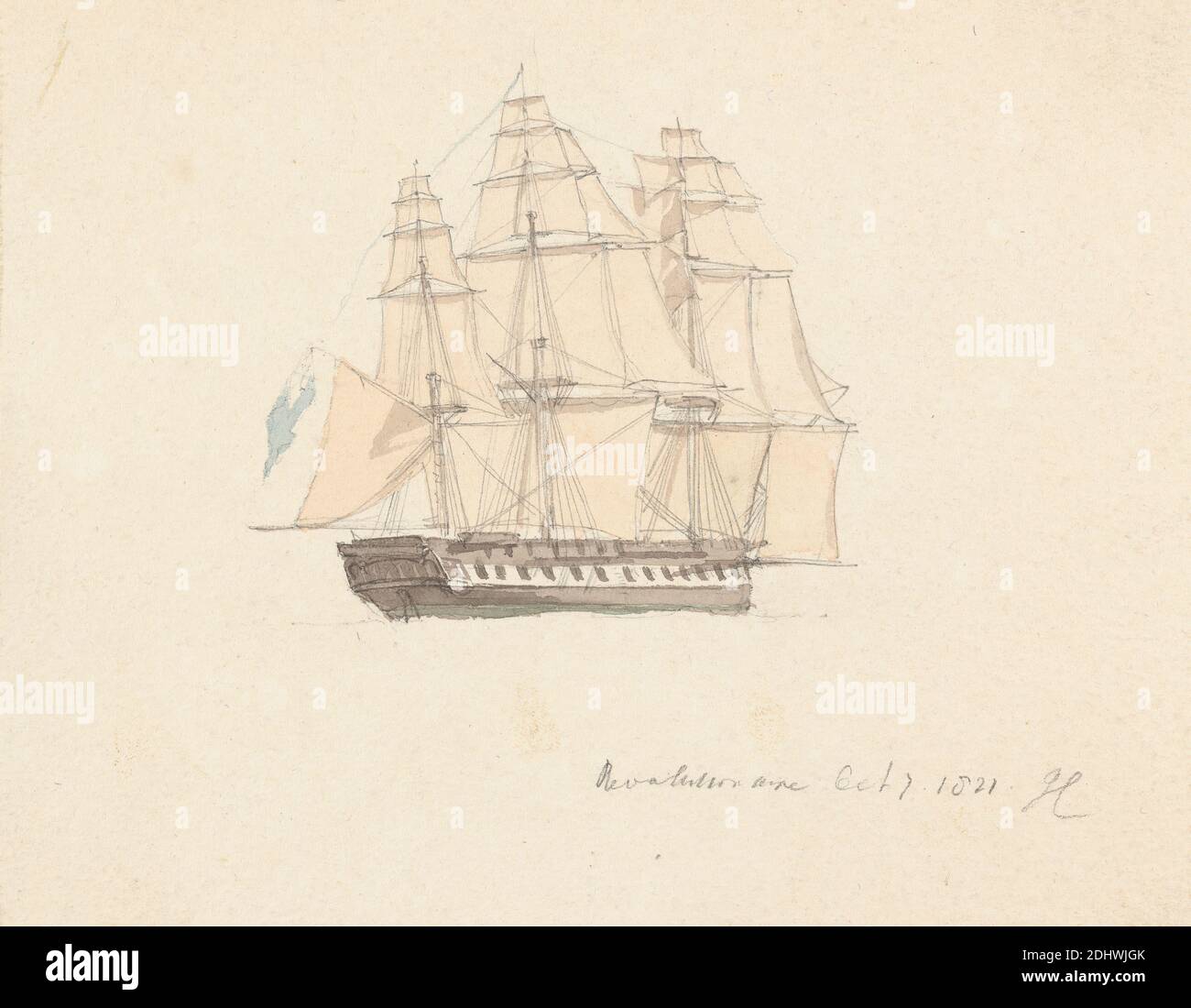 Revolutionaire Oct 7 1821, Joseph Cartwright, c.1789–1829, British, 1821, Aquarell, mit Stift, in brauner Tinte und Graphit auf Medium, mäßig strukturiert, bege, wove paper, mounted on, mäßig dick, glatt, beige, wove paper, Mount: 15 1/16 × 17 inches (38.3 × 43.2 cm) and Sheet: 5 1/16 x 6 7/16in. (12.9 x 16,4 cm Stockfoto