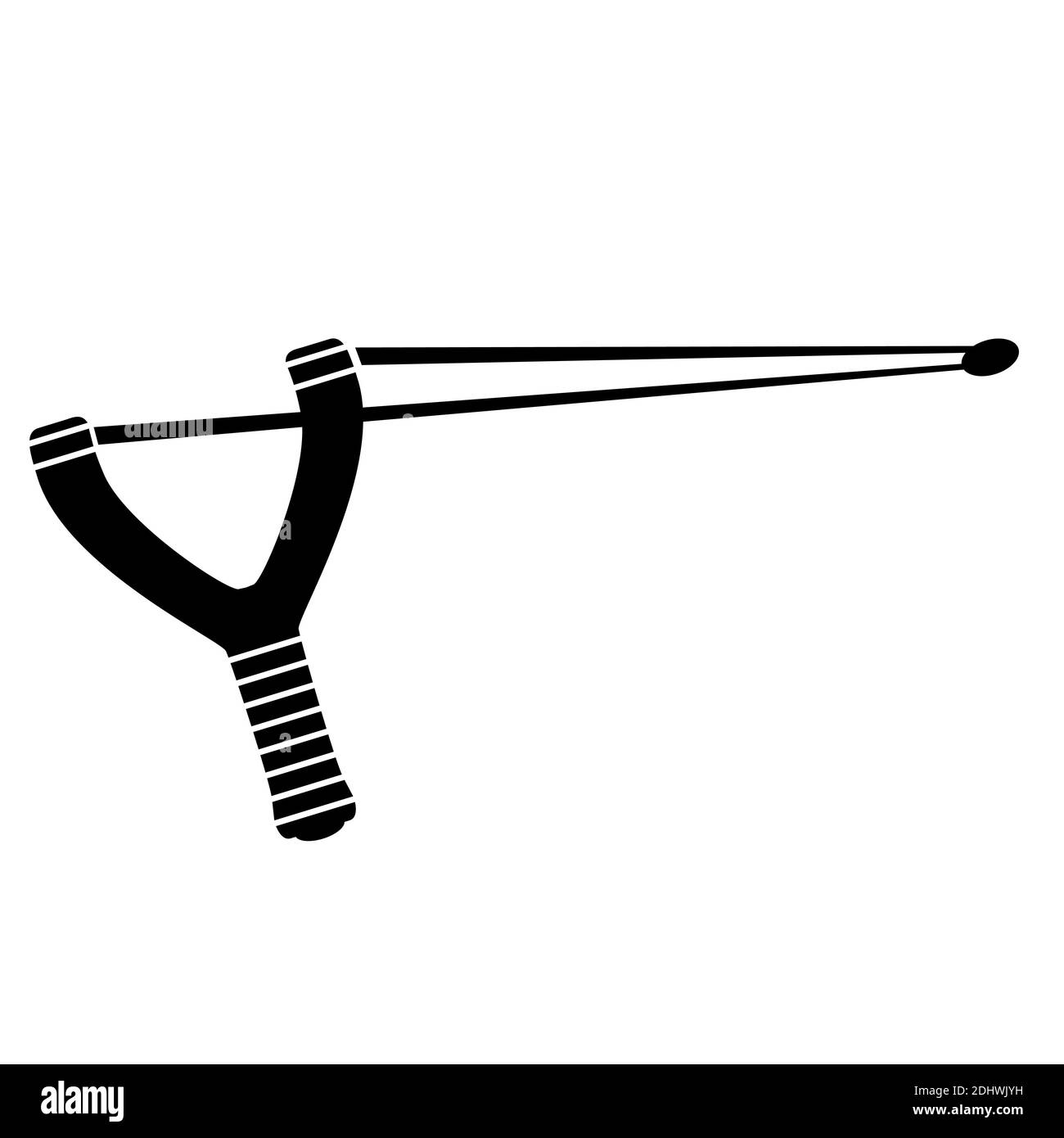 Symbol der Schleuder-Waffe auf weißem Hintergrund isoliert Stockfoto